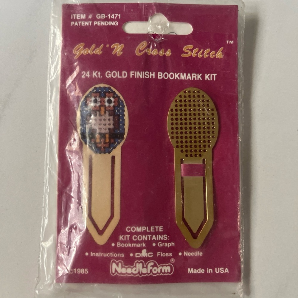 Needleform Cross Stitching 24Kt. GOLD FINISH BOOKMARK KIT 1985 Owl Gb-1471